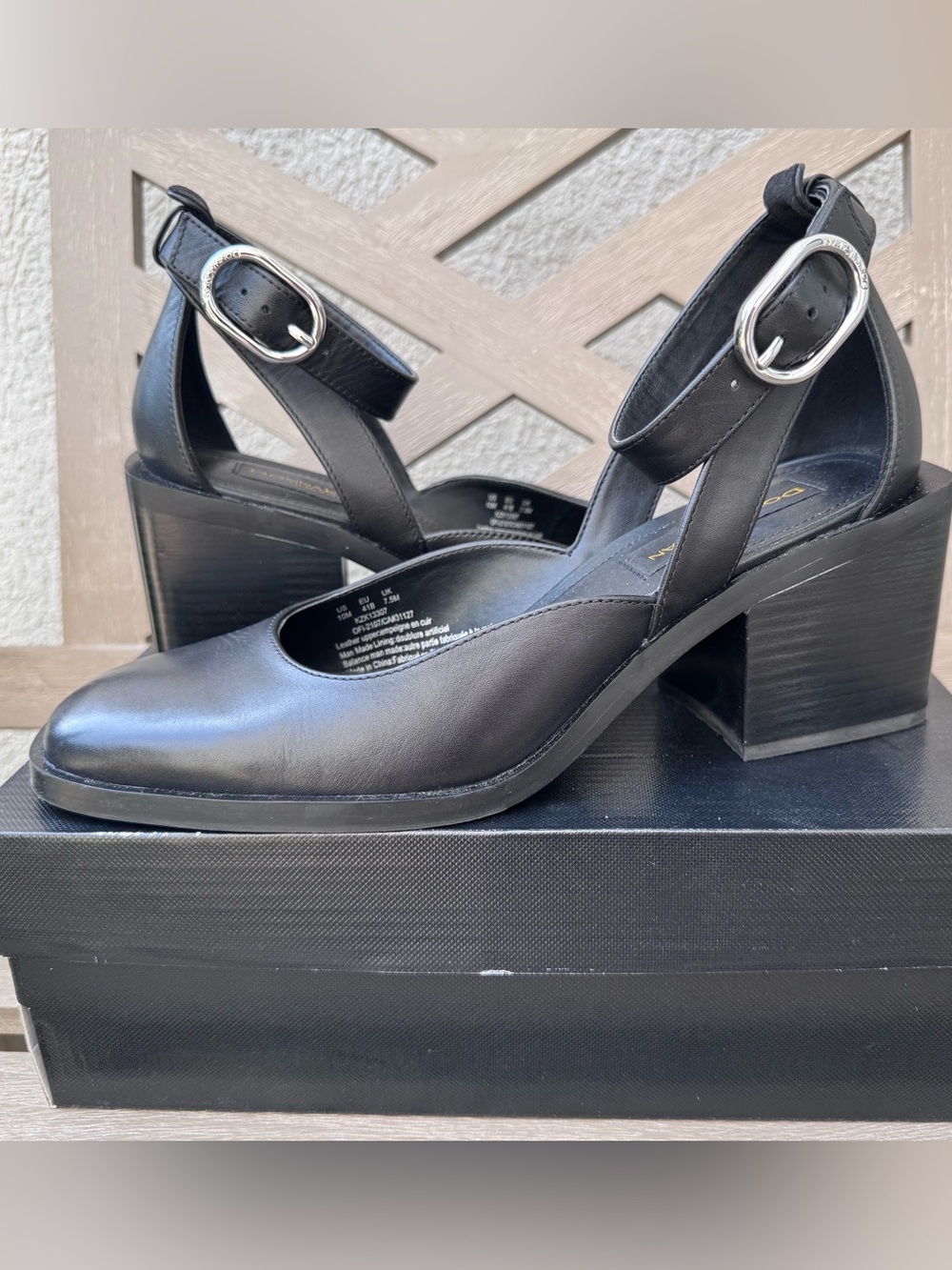 Donna Karan Black Leather Block Heel Sandals